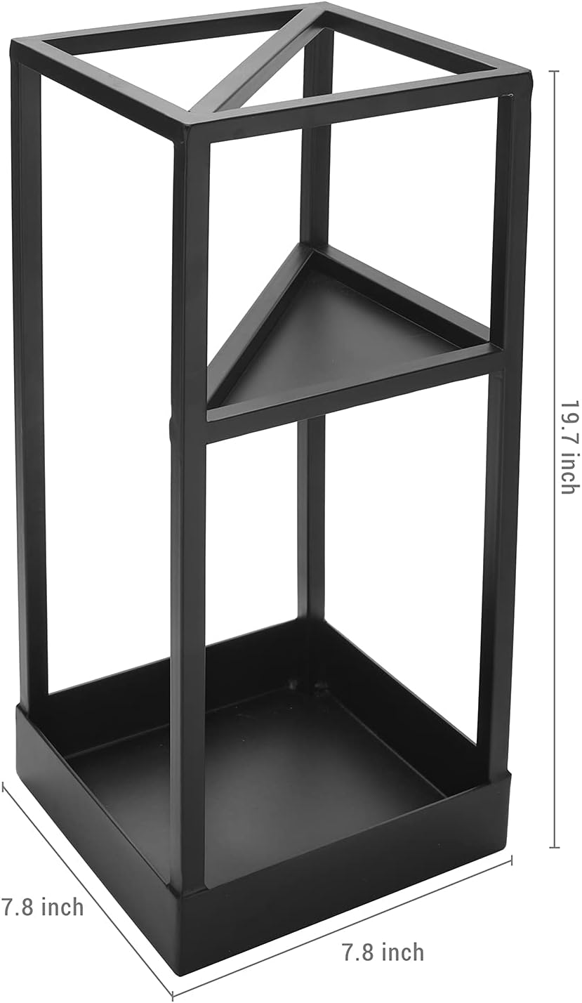MyGift 20 Inch Brass Tone Metal Umbrella Stand with Drip Tray | Freestanding Rain Gear Storage - Long Short Umbrellas Canes Walking Sticks Entryway Lobby Office Floor Standing Drip Catcher