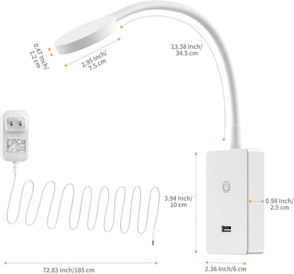 LED Bedside Reading Light with Remote Control for Books in Bed, Bedroom Wall Mounted LED Reading Lamp, 5W 500Lm Dimmable, 3 Lighting Colors, 120° Wide Lighting Angle, Timer Auto Off