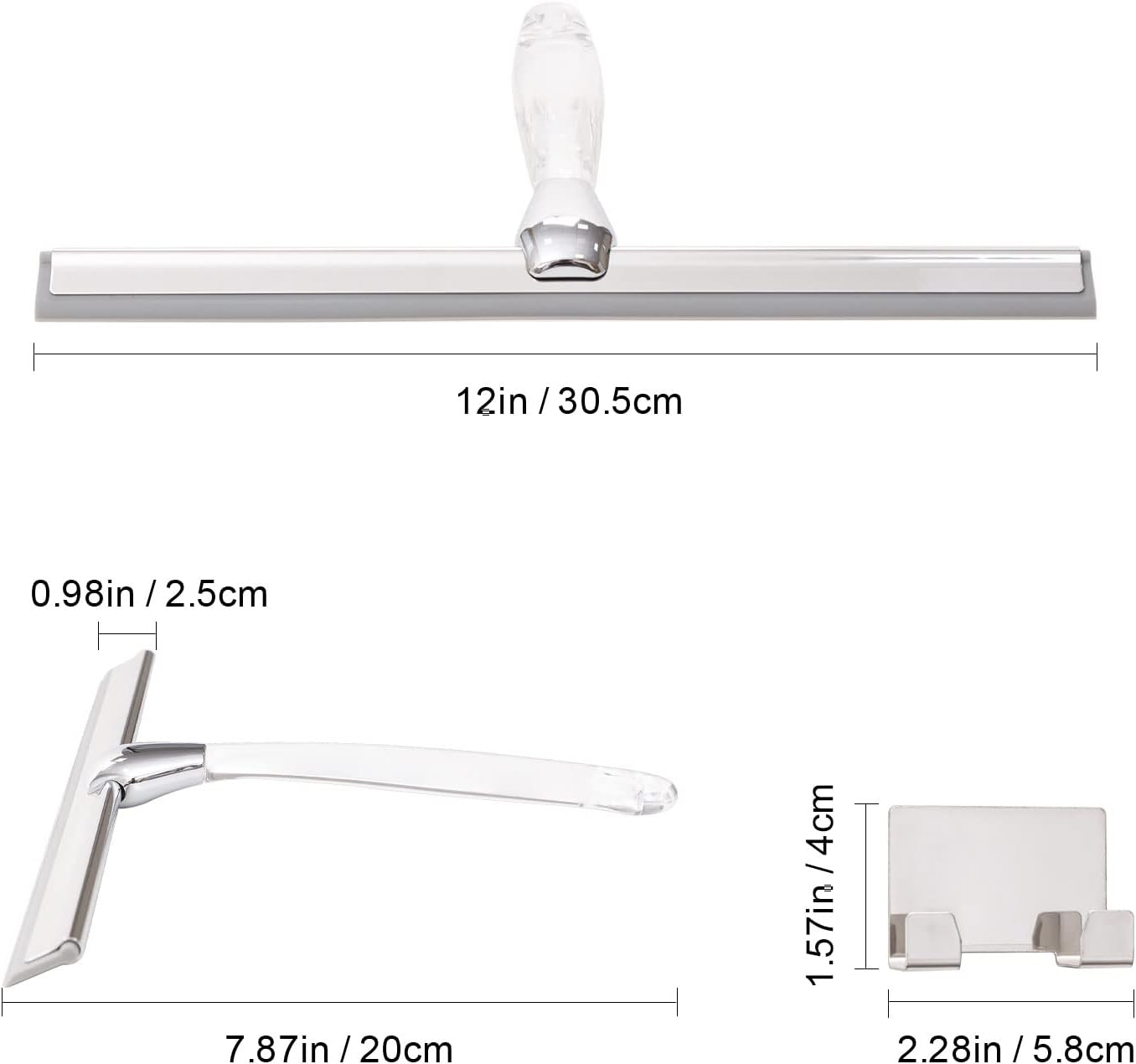 Shower Squeegee for Glass Doors, Squeegee for Shower Glass Door, Window and Car Glass, Mirrors - All-Purpose Stainless Steel Squeegee, 10 Inches and Black