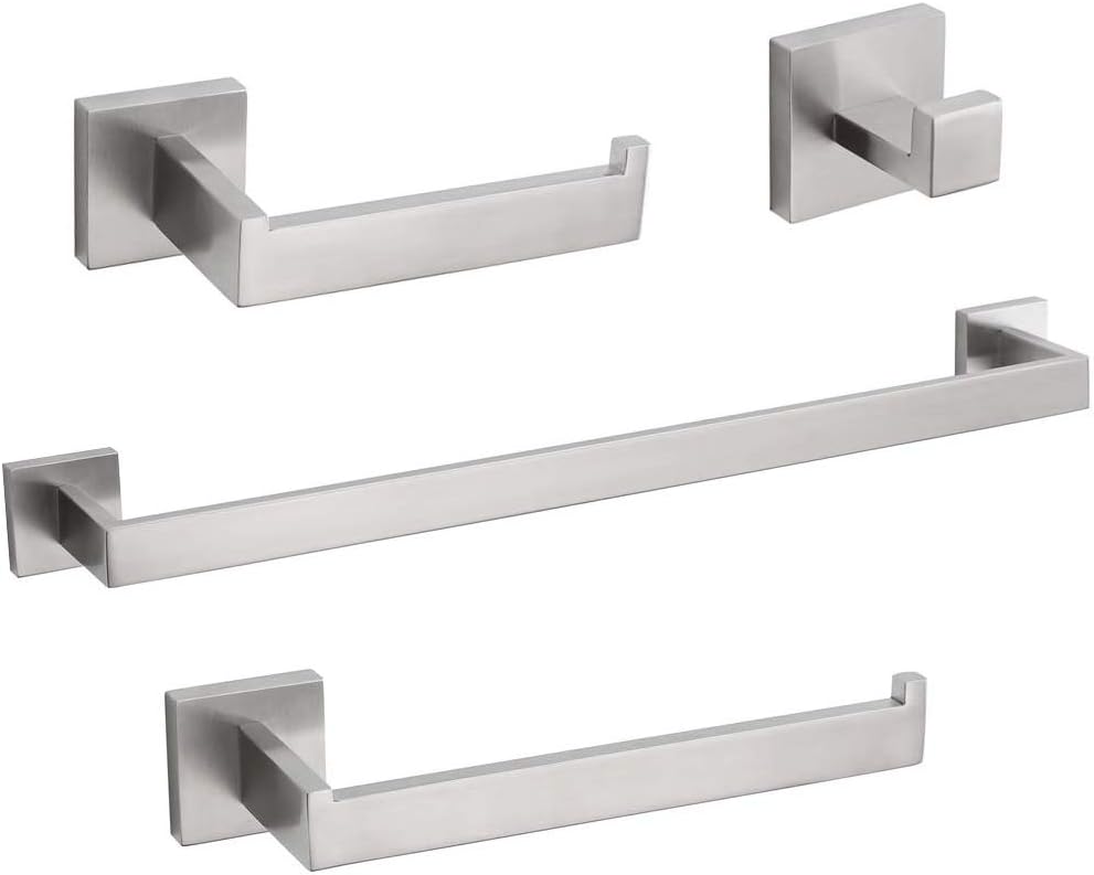 TURS Bathroom Hardware Set Black 4-Piece Towel Bar Set Include 24 Inch Towel Bar Hand Towel Holder Towel Hook Toilet Paper Holder with Shelf Wall Mounted Stainless Steel Bathroom Accessories Set