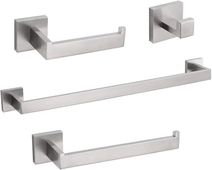 TURS Bathroom Hardware Set Black 4-Piece Towel Bar Set Include 24 Inch Towel Bar Hand Towel Holder Towel Hook Toilet Paper Holder with Shelf Wall Mounted Stainless Steel Bathroom Accessories Set