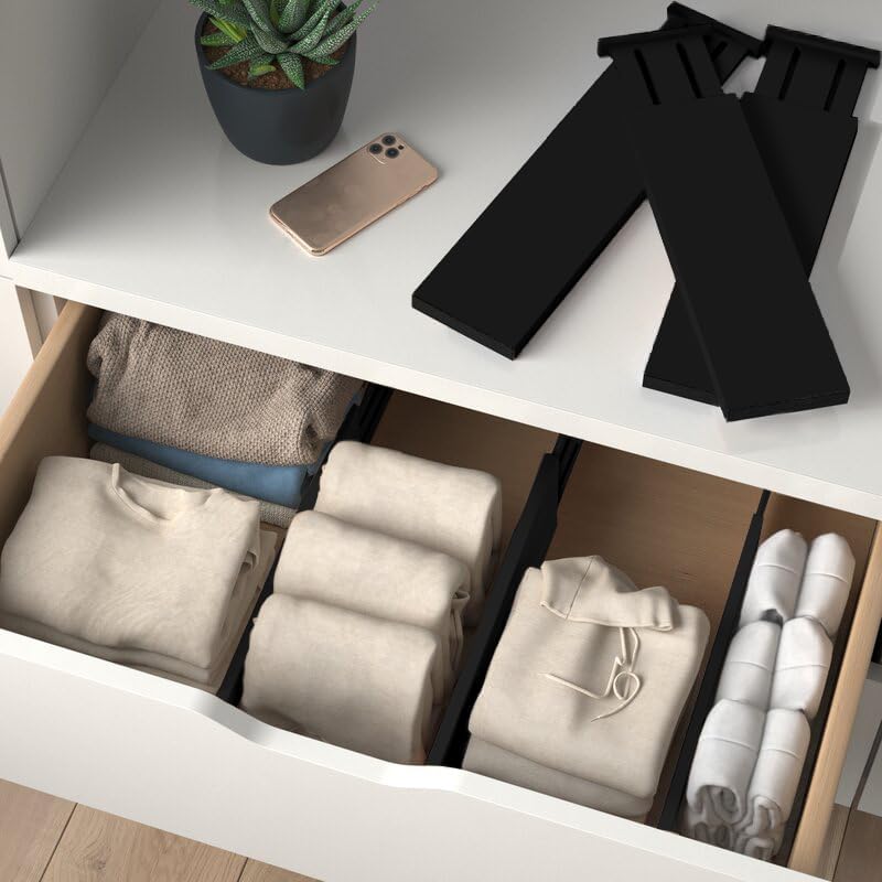 6-Pack Deep Drawer Dividers 4-Inch High Dresser Drawer Organizer, Bamboo | Adjustable 11.5-17 Inch Spring-Loaded Separators for Clothes, Utensils, Socks, Bedroom, Bathroom, Kitchen, Office, No Tools