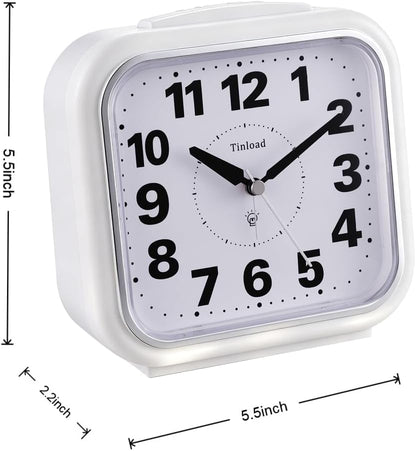 Tinload 5.5" Large No Ticking Analog Alarm Clock,Silent Readable for Seniors,Easy to Set,Gradual Rise Alarm,Big Numbers,Gentle Wake,Snooze, Lighted on Demand,Battery Operated,Black