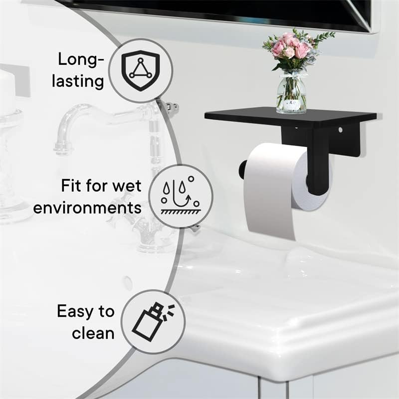 Toilet Paper Holder with Natural Marble Shelf for Bathroom Washroom,Wall Mounted Tissue Holder Suitable for Mega Roll (Brushed Nickel,Small 6.7 * 4.3 in)