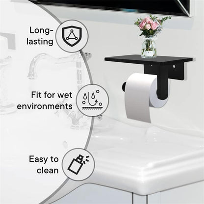 Toilet Paper Holder with Natural Marble Shelf for Bathroom Washroom,Wall Mounted Tissue Holder Suitable for Mega Roll (Brushed Nickel,Small 6.7 * 4.3 in)