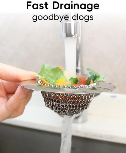Reversible Kitchen Sink Drain Strainer Basket, Fits Sink & Garbage Disposal | Fast Drainage, Anti-Slip, Easy Clean, Anti-Clogging, Rust-Proof, Large Capacity, Universal 4.4-Inch, Patented Chain Mesh