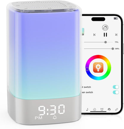 Sound Machine 32 Soothing Sounds, Alarm Clock Night Light Bluetooth Speaker