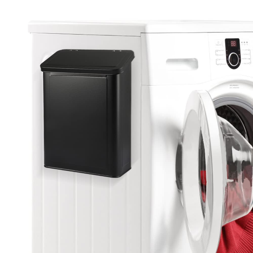 Picowe Magnetic Laundry Storage, Large Metal Lint Holder Bin with Lid for Laundry Room, Space-Saving Trash Container Hanging on Dryer, Washer or Wall Mount Trash Bin (White)