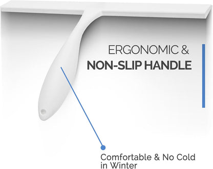FY&XZH Never Rust Silicone Shower Squeegee for Glass Doors with Hook, Bathroom Cleaner Tool, Household Window and Mirror Squeegee, Ergonomic Thick Handle Squeegee for Shower Glass, 11-Inch (White)