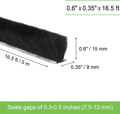 Self-Adhesive Weather Stripping Seal for Doors & Windows – Soundproof Insulation Gap Filler for Sliding, Exterior, Front, and Jamb Frames – 0.2" x 0.35" x 16.5 ft, Gray