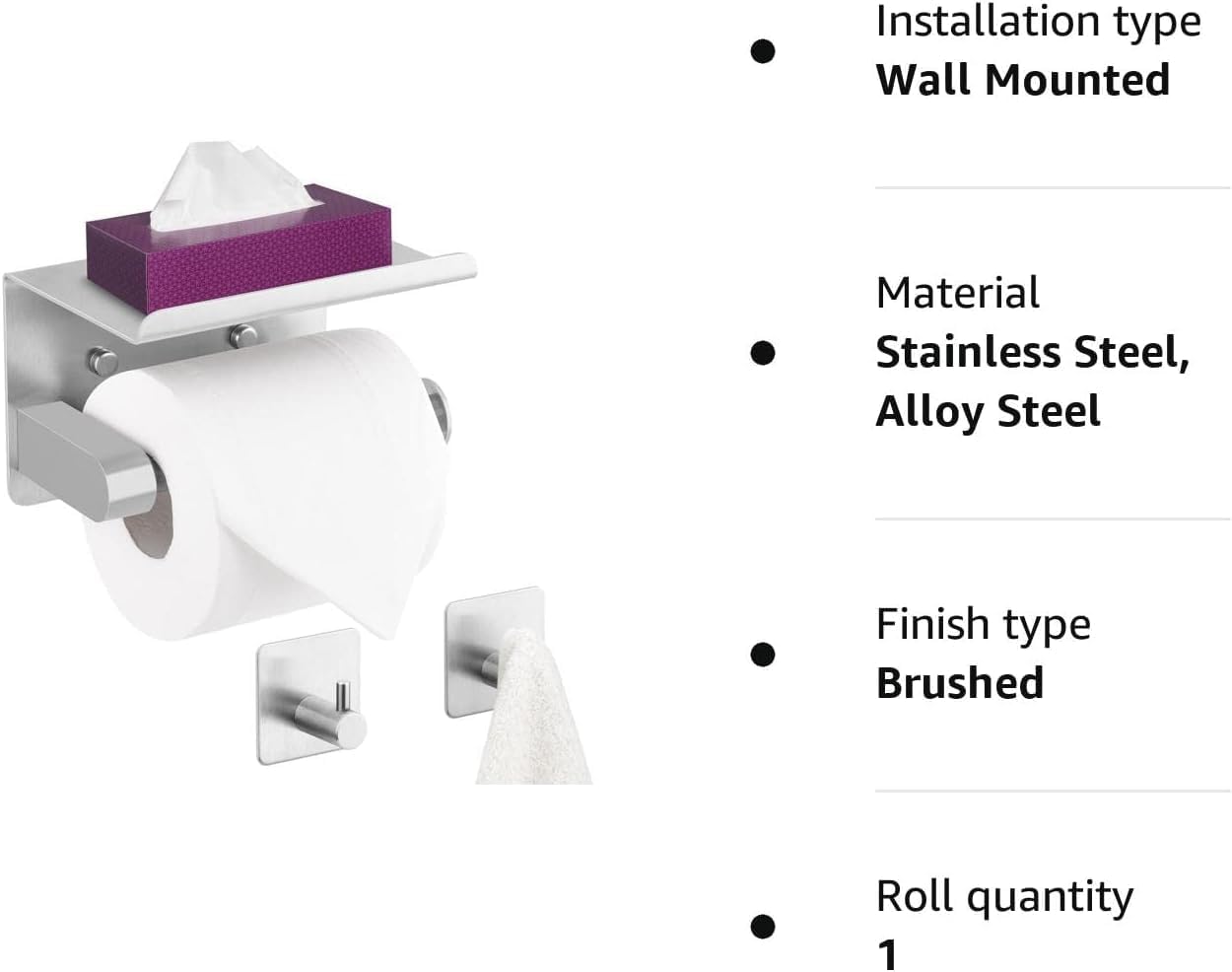 WDFAACK Chrome Toilet Paper Holder with Shelf for Extra Storage, 2-in-1 Wall Mounted Bathroom Tissue Stand for Cell Phone and Small Items
