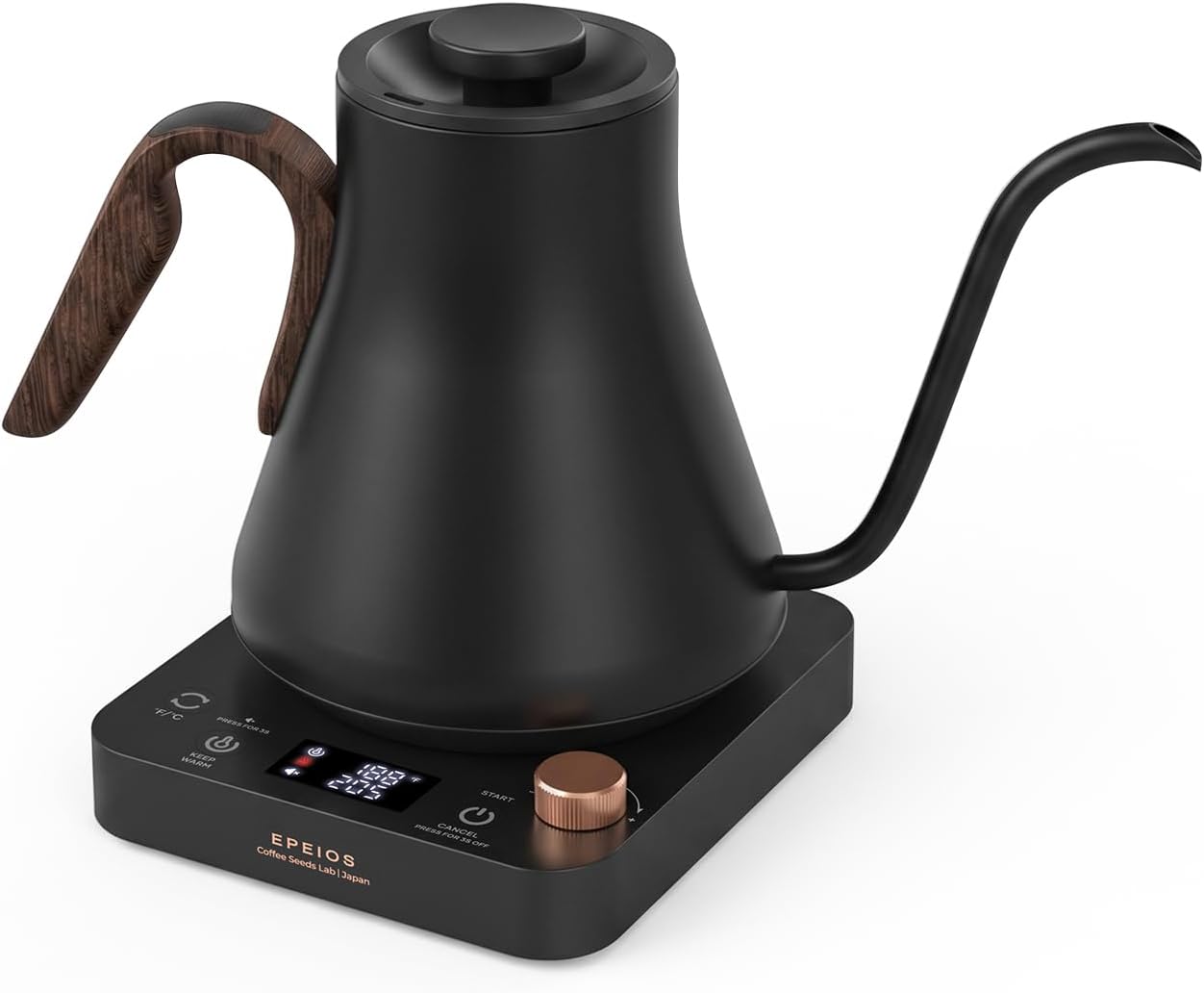 Epeios Electric Kettle, Gooseneck Electric Kettle with ±1°F Temperature Control, 1200W Rapid Heating for Pour Over Coffee & Tea, 304 Stainless Steel Interior, Auto Shut-Off, 0.9L, Black | Rapid Heating, Precision Pour-Over for Coffee & Tea,Smart Hot
