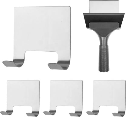 MOROBOR 4 Pcs Shower Squeegee Adhesive Hook, All-Purpose Scraper Holders Towel Hooks Stainless Steel Waterproof Storage Hook Bath Accessories for Kitchen & Bathroom（Black）