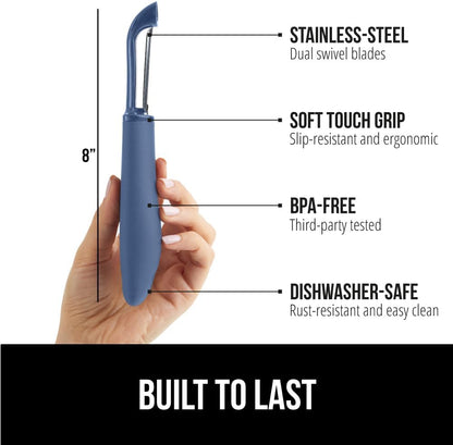 GORILLA GRIP® Patented BPA-Free Vegetable Peeler, Extra Sharp Swivel Stainless Steel Blades with Guard, Comfortable Soft Handle, Easily Peel Carrots or Fruit, Potato Eye Remover, Dishwasher Safe, Mint