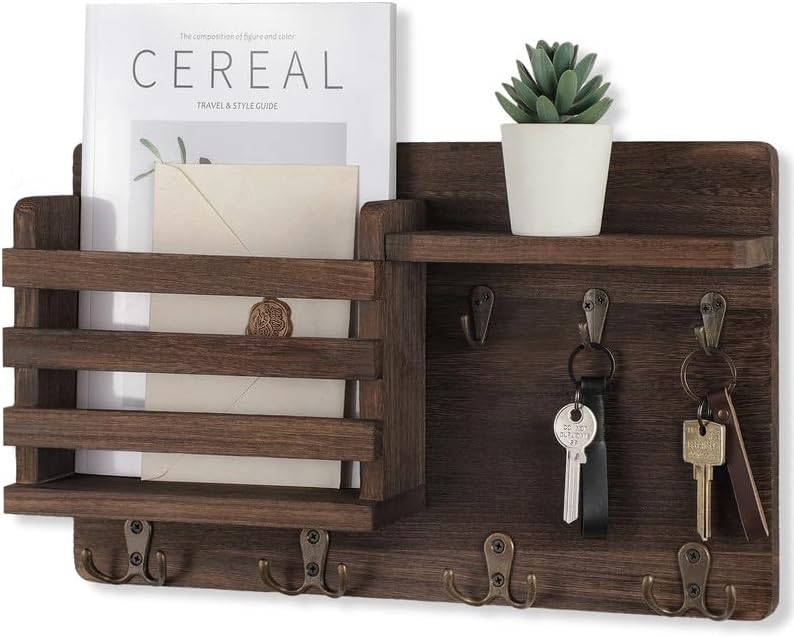 Nekon Mail Holder for Wall, 16.8 Inch Mail Organizer, Black | 16.8Inch x 10Inch x 3.2Inch, Hallway Farmhouse Decor, Storage Racks with Floating Shelf and Flush Mount Hardware