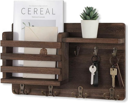 Nekon Mail Holder for Wall, 16.8 Inch Mail Organizer, Black | 16.8Inch x 10Inch x 3.2Inch, Hallway Farmhouse Decor, Storage Racks with Floating Shelf and Flush Mount Hardware