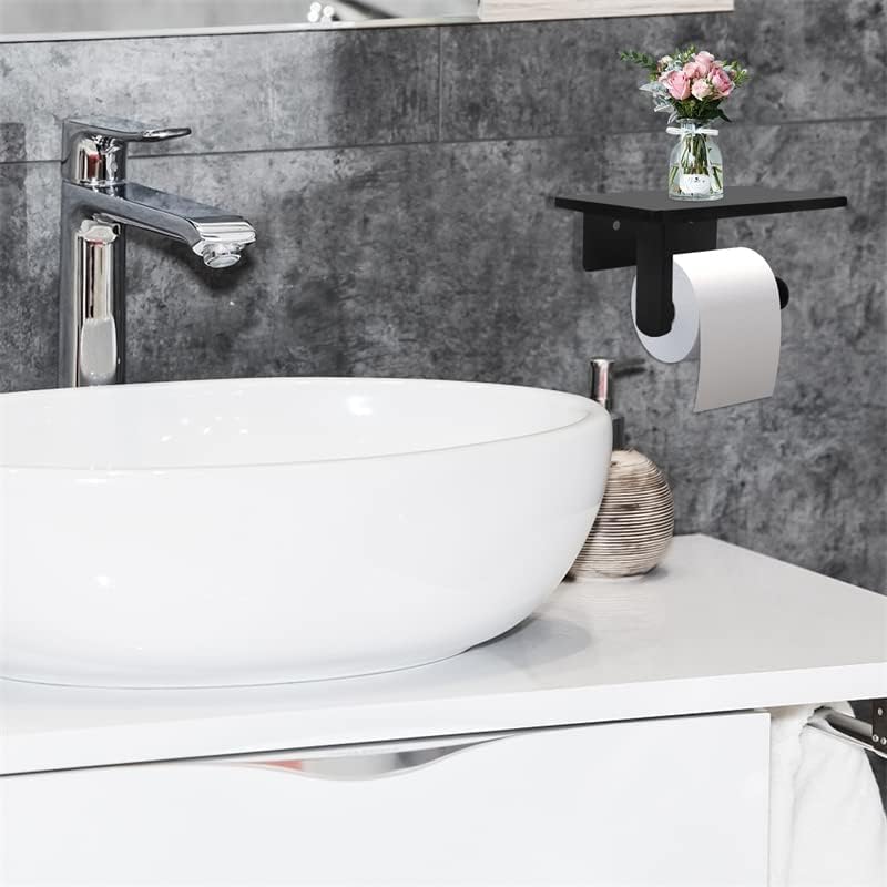 Toilet Paper Holder with Natural Marble Shelf for Bathroom Washroom,Wall Mounted Tissue Holder Suitable for Mega Roll (Brushed Nickel,Small 6.7 * 4.3 in)