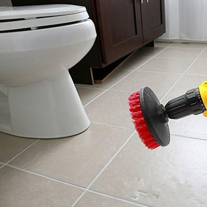 Drill Brush Heavy Duty 2PCS – Clean Tile & Grout 5X faster – Spin Away Rust, Soap Scum, Mineral Deposit, Hard Water Stain – 5″ Diameter Stiff Red Nylon Bristle with Metal Shaft Attachment