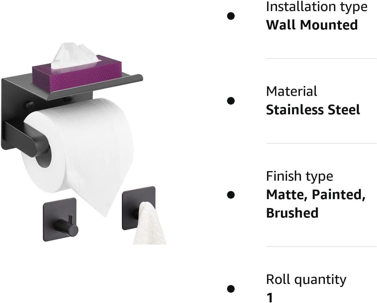 WDFAACK Chrome Toilet Paper Holder with Shelf for Extra Storage, 2-in-1 Wall Mounted Bathroom Tissue Stand for Cell Phone and Small Items