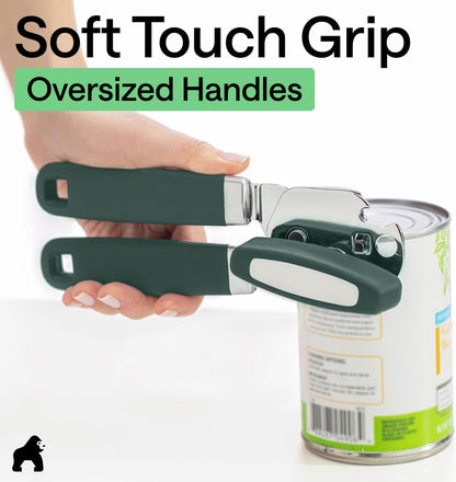 GORILLA GRIP Original Model Stainless Steel Smooth Edge Manual Can Opener and Bottle Openers, US Designed, Comfortable Handle, Oversized Handheld Turn Knob, Multifunctional Kitchen Tool, Gray