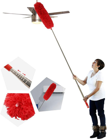 Cobweb Duster with Extension Pole 100 inches, Dusters for Cleaning with 2 Duster Heads, Washable Microfiber Feather Duster for Cleaning Ceiling Fan, High Ceiling, Blinds, Furniture & Cars