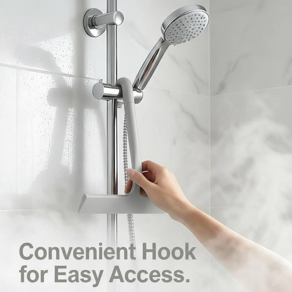 Shower Squeegee for Glass Doors, Hang Anywhere Silicone Shower Squeegee with Hook Design for Easy Hanging and Cleaning (Black)