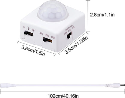 GOMING Motion Sensor COB LED Light Strip 16.4ft(5M) Cool White 6000K | 3 Lighting Modes 3 Timing Off Modes 3 Brightness Modes with Power Adapter for Kitchen Cabinets Stair Showcase Bedroom Bed