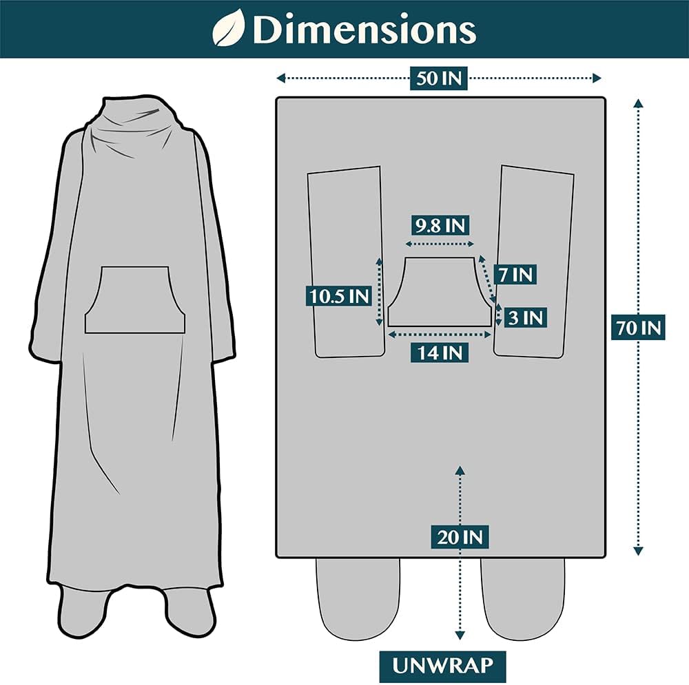 PAVILIA Fleece Blanket with Sleeves and Foot Pockets Women Men, Dark Purple