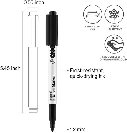 MONAMI Kitchen Marker 420, Fine Tip (1.2mm), Permanent Marker for Plastic Freezer Bags, Food Storage Containers, Ziploc, Erasable with Dish Detergent, Black, 1pc