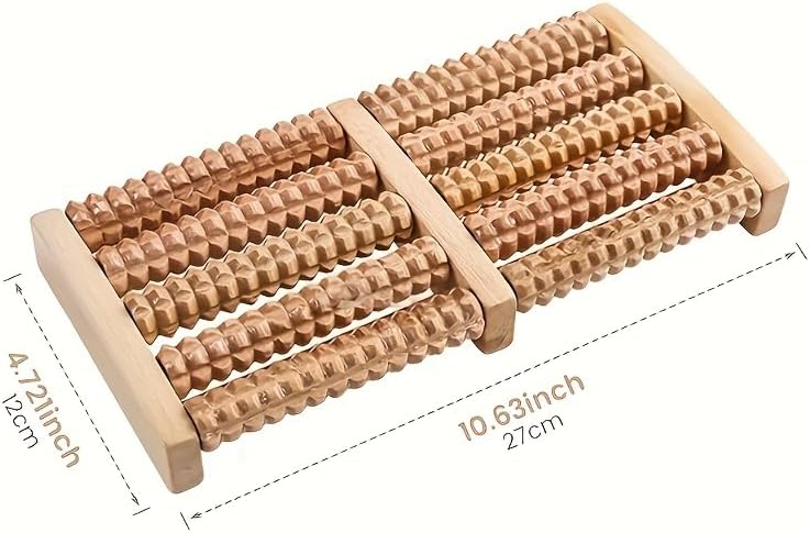 10.63 Inch * 4.72 Inch 5 Row Foot Massage Roller Wooden Dual Control Foot Massager for Home Use Suitable for All Seasons