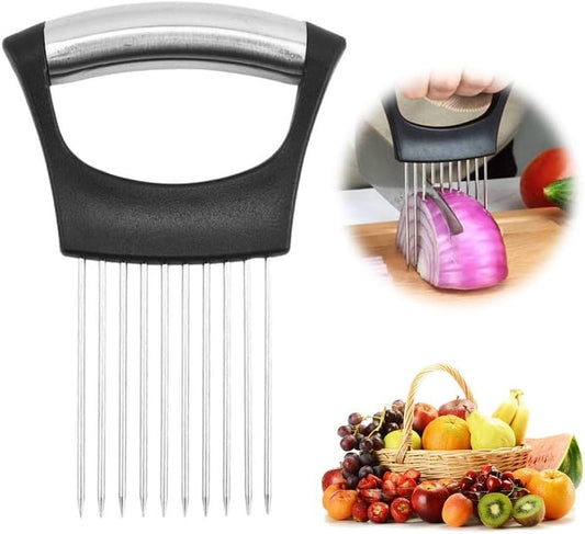2026 Upgraded Onion Holder for Slicing, New Stainless Steel Onion Slice Holder Lemon Slicer Vegetable Cutter, Kitchen Chopper Slicing Assistant Tool for Meat, Onion, Potato, Tomato