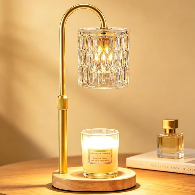 Dreamholder Electric Candle Warmer Lamp with Timer, Dimmable Candle Lamp with Adjustable Height, Wax Melter for Jar Candles Wood Base Floral Home Decor Gifts for Women Mom, Silver Glass