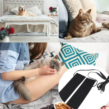 Portable Heating Pad 1 Pair Black USB Carbon Fiber Heating Mat 5V Electric Heating Film Heater Pads Heating Film Heat Pad for Warming Feet Knee Washable 35-50 ℃