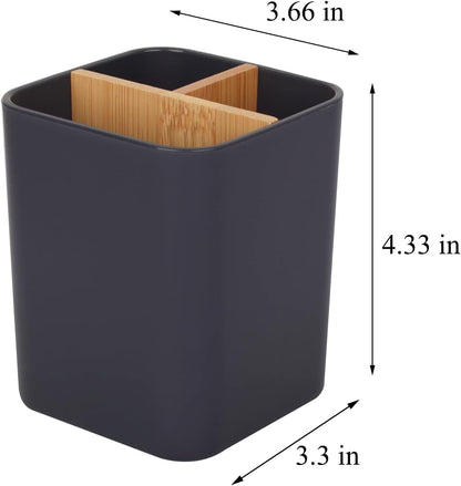 Bamboo Toothbrush Holder for Bathrooms Toothpaste Organizer - Black | Detachable Inserts, 3 Slots, Bathroom Counter Organizer, for Kids Electric Toothbrushes, Floss, Razors