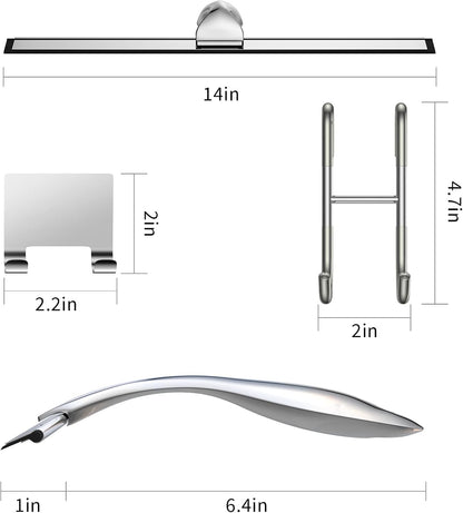 Shower Squeegee and Window Squeegee, Stainless Steel, 100% Streak-Free, Cleaner for Bathroom Showers Glass Doors, Home Mirrors, Car Windows Wiper, Adhesive Holder, Shower Door Hook, 10 Inch, Gold
