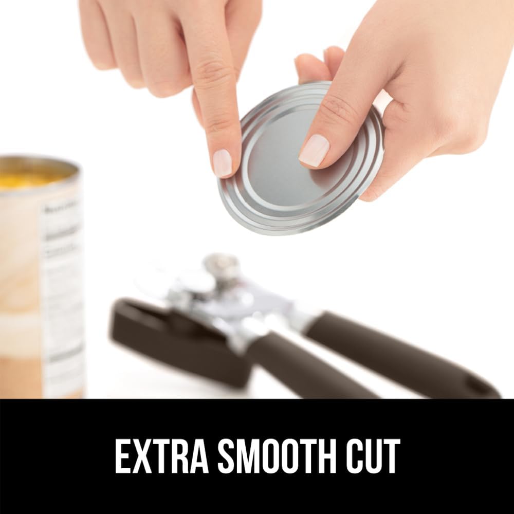 GORILLA GRIP Original Model Stainless Steel Smooth Edge Manual Can Opener and Bottle Openers, US Designed, Comfortable Handle, Oversized Handheld Turn Knob, Multifunctional Kitchen Tool, Gray