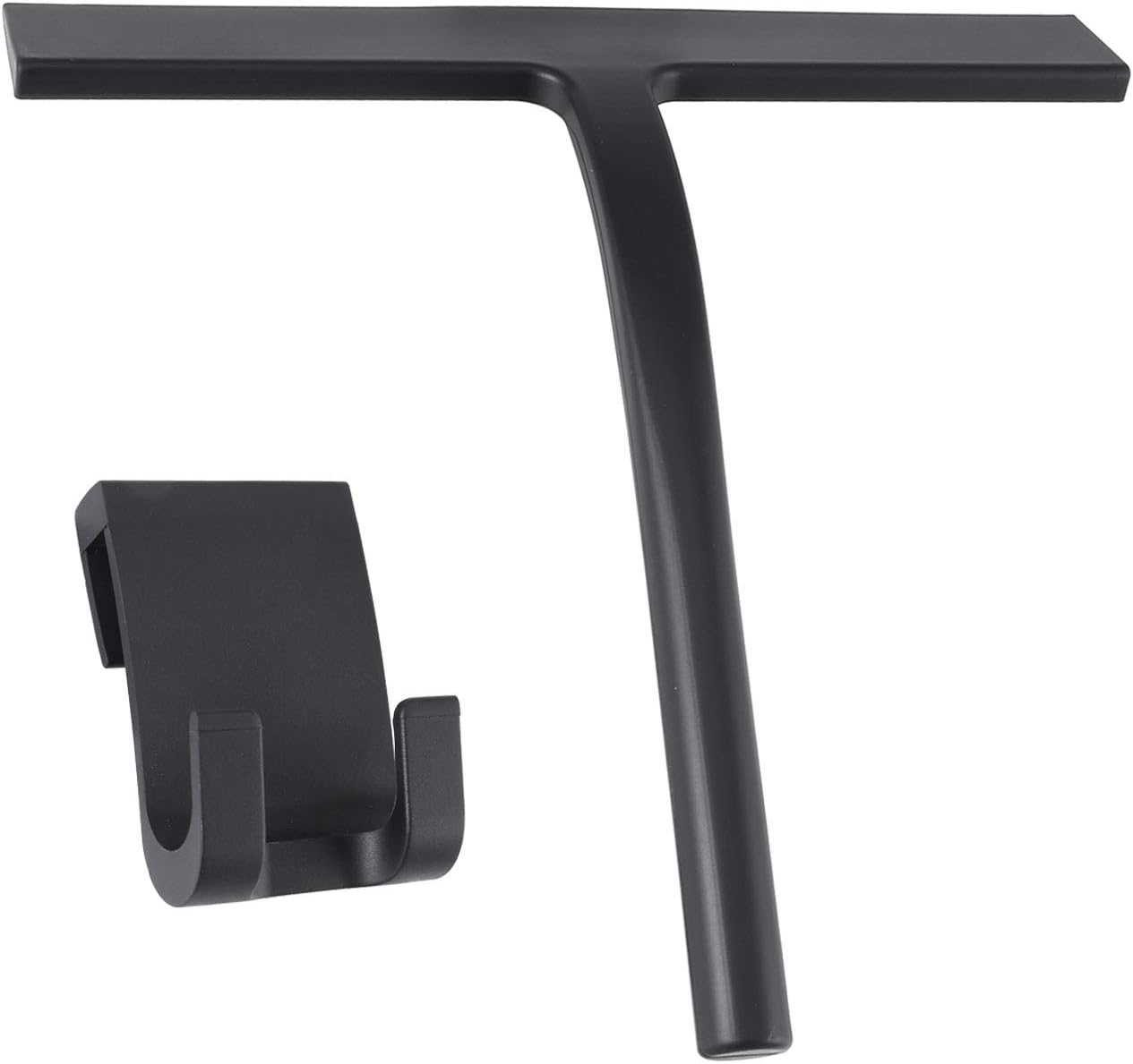 Silicone Shower Squeegee, Black, 9 inch | All-Purpose, For Shower Glass Door Window Mirror Tile Car Walls, 2 Hooks Included, Bathroom Accessories