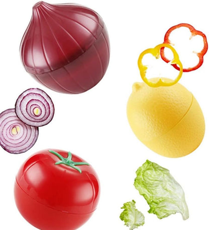 OUKEYI Onion, tomato, lemon, green pepper 4 PCS Vegetable and Fruit Storage Containers for Fridge,，Reusable SiliconeRefrigerator Box Storage Bowls Saver Holder Keeper