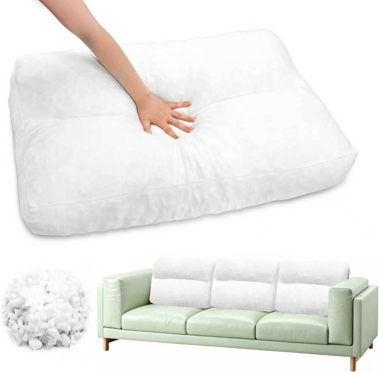 JZHLLA 3 Pcs Shredded Foam Sofa Back Cushions Replacement Fluffy Memory Sponge Couch Pillow with Quilted Design 26x18x5 Inch Lumbar Support Pillow for Sofa Bed Floor
