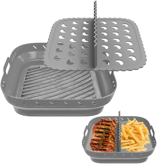 Chef's Path Silicone Air Fryer Liner: 8-inch Liners with Divider for Air Fryers - Reusable Inserts are Foldable, Making The Airfryer Basket Easy to Clean. Safe for Microwave Oven Use.