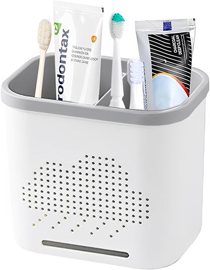 2 Slots Toothbrush Holder and Toothpaste Holder with Drain Hole, Detachable Easy Cleaning Multi-Functional Organizer Caddy Storage for Bathroom Vanity Sink Kitchen (White+Green 2 compartments)