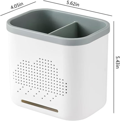 2 Slots Toothbrush Holder and Toothpaste Holder with Drain Hole, Detachable Easy Cleaning Multi-Functional Organizer Caddy Storage for Bathroom Vanity Sink Kitchen (White+Green 2 compartments)
