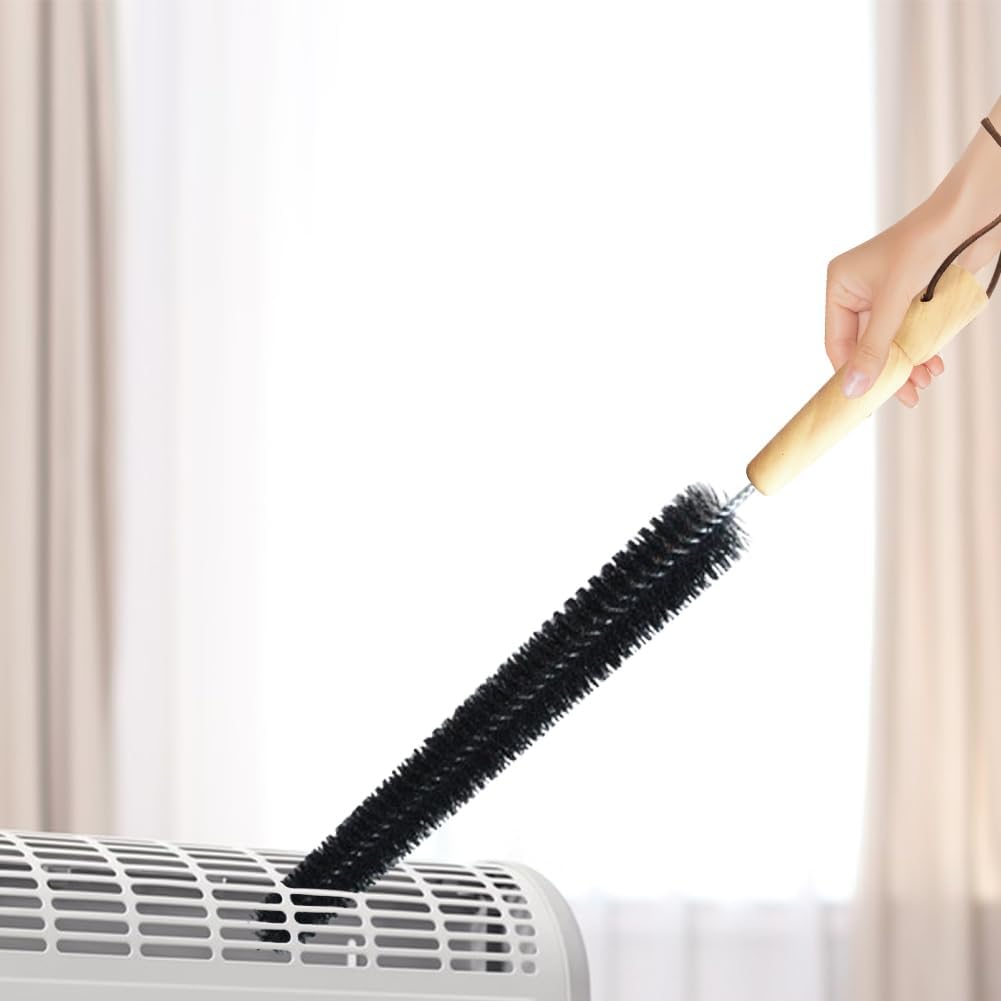 2Pcs Radiator Brush, 16-Inch Long Flexible Radiator Cleaning Brush with Wooden Handle, Refrigerator Coil Soft Bristile Brush, Dryer Lint Brush for Washer Dryer(Black)
