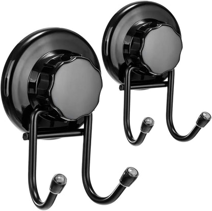 SANNO Suction Cup Hooks, Shower Squeegee Holder, Towel Robe Loofah Holder, Bathroom Kitchen Shower Wall Hooks, Bathroom Accessories, Black (2 Pack)
