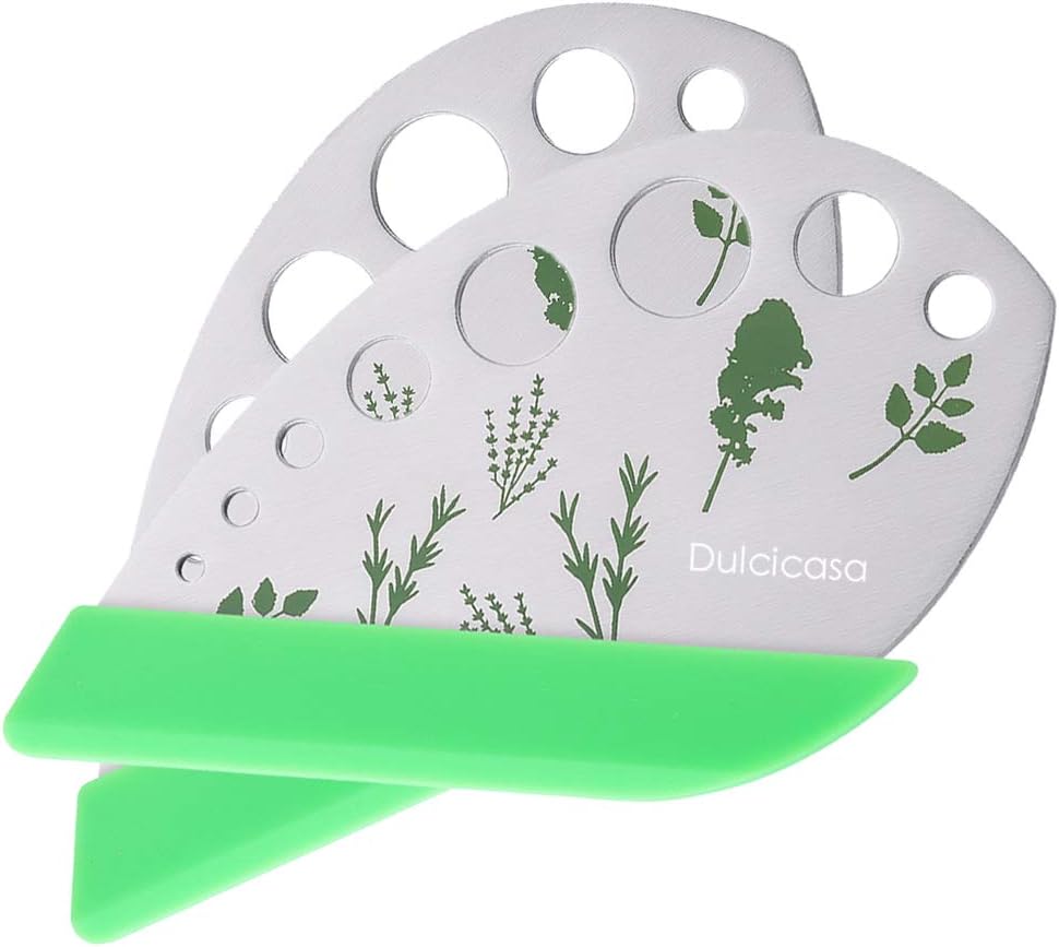 Dulcicasa Leaf Herb Stripper 9 Holes, Stainless Steel Herb Cutter with Safety Cover for Kale, Chard, Collard Greens, Thyme, Basil, Rosemary, Kitchen Herbs Stripper Tool (1pc)
