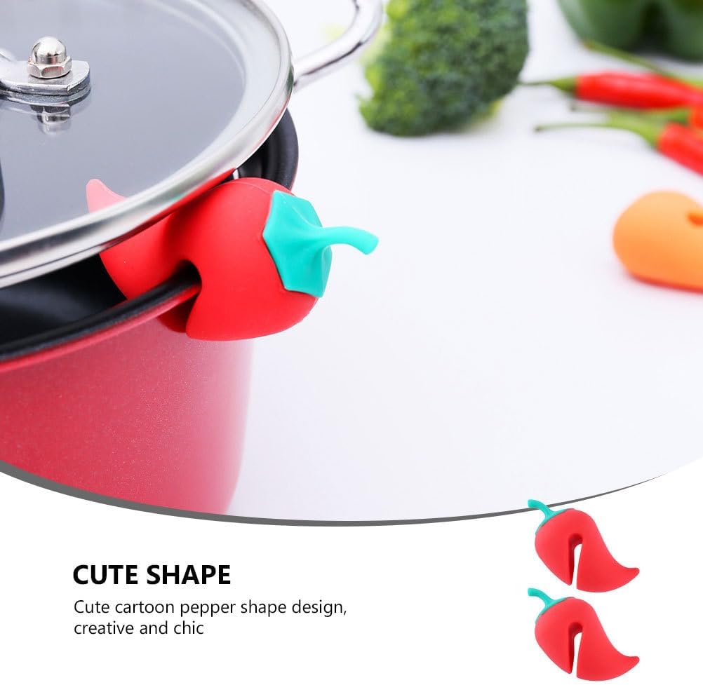 ABOOFAN Silicone Pot Lid Lifter Set of 2 Cute Pepper Shape Spill Stopper and Steam Release Tool for Kitchen Cooking and Boiling Pots