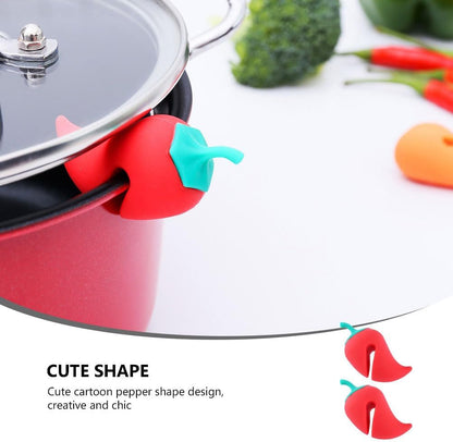 ABOOFAN Silicone Pot Lid Lifter Set of 2 Cute Pepper Shape Spill Stopper and Steam Release Tool for Kitchen Cooking and Boiling Pots