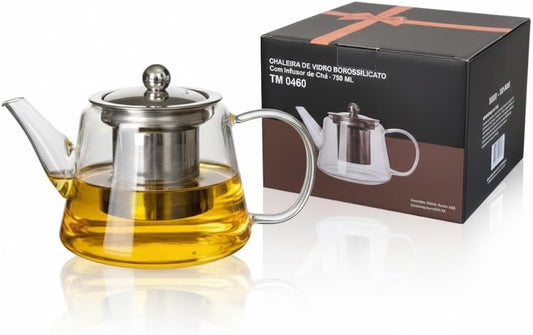 25oz (750ml) Borosilicate Glass Teapot with Removable Stainless Steel Infuser with Gift Box – Heat Resistant Clear Tea Pot for Loose Leaf, Herbal & Blooming Tea – Stovetop, Microwave & Dishwasher Safe