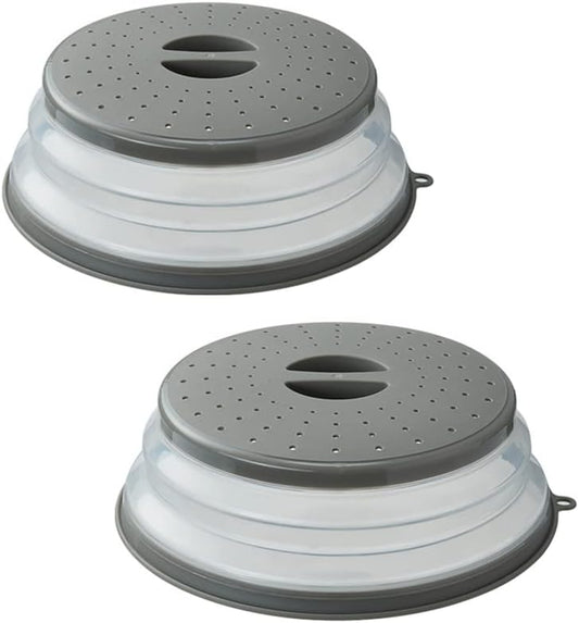 2 Pack Upgraded Collapsible Microwave Lid, Vented Microwave Splatter Cover, 10.5 inches Plate Cover with Hook Hole, Vegetable Fruit Colander Multi-function Kitchen Gadget
