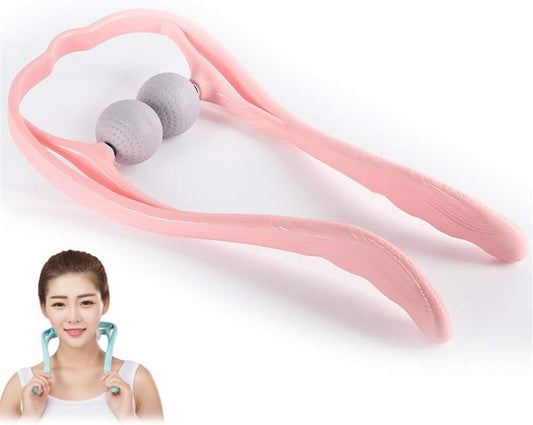 Neck Manual Massager, Portable Handheld Manual Neck Shoulder Massage Tool, Shiatsu Deep Tissue Pressure Trigger Point Neck Pain Relief Massage Roller Muscle Relaxation Massager for Home Office (Pink)
